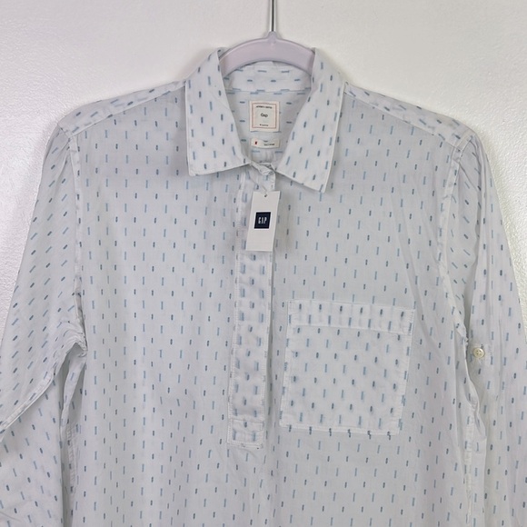 Gap New Women’s M Roll-up Tab Sleeve Half Button Up Curved Hemline‎ Shirt - Picture 4 of 9